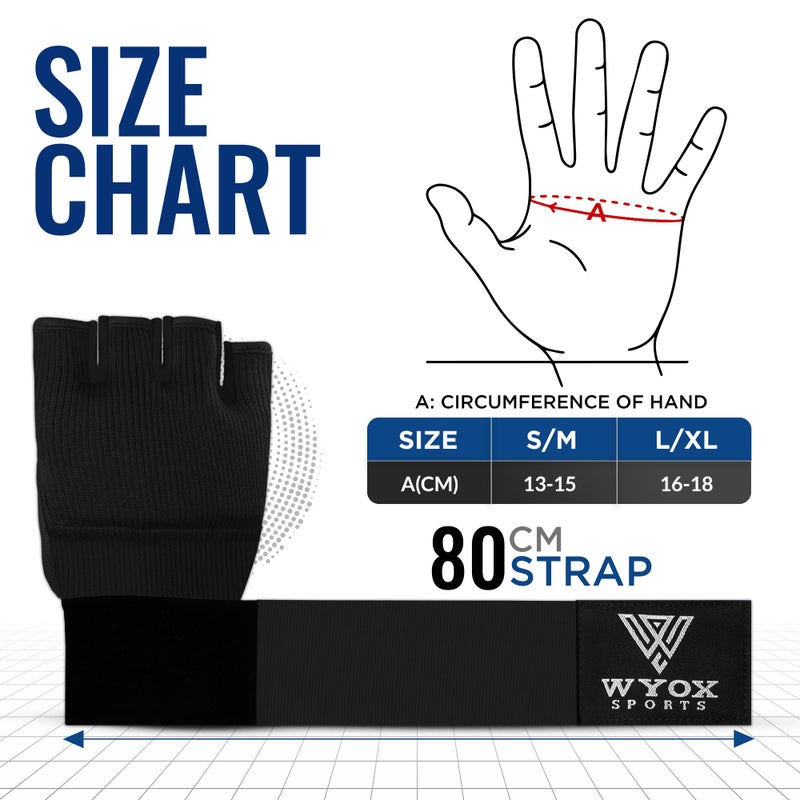 WYOX Gel Boxing Hand Wraps Inner Gloves for Men & Women - 80cm Quick Wrist Strap  Padded Knuckle Support  Fingerless MMA Muay Thai Kickboxing Wraps for Training  Punching & Martial Arts - Image 3